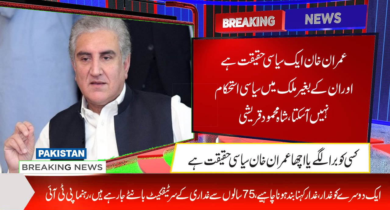 عمران خان ایک سیاسی حقیقت ہے اور ان کے بغیر ملک میں سیاسی استحکام نہیں آسکتا،شاہ محمودقریشی