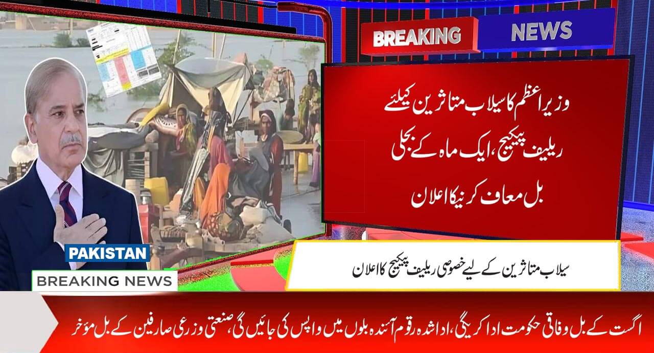 وزیراعظم کا سیلاب متاثرین کیلئے ریلیف پیکیج ، ایک ماہ کے بجلی بل معاف کرنیکا اعلان