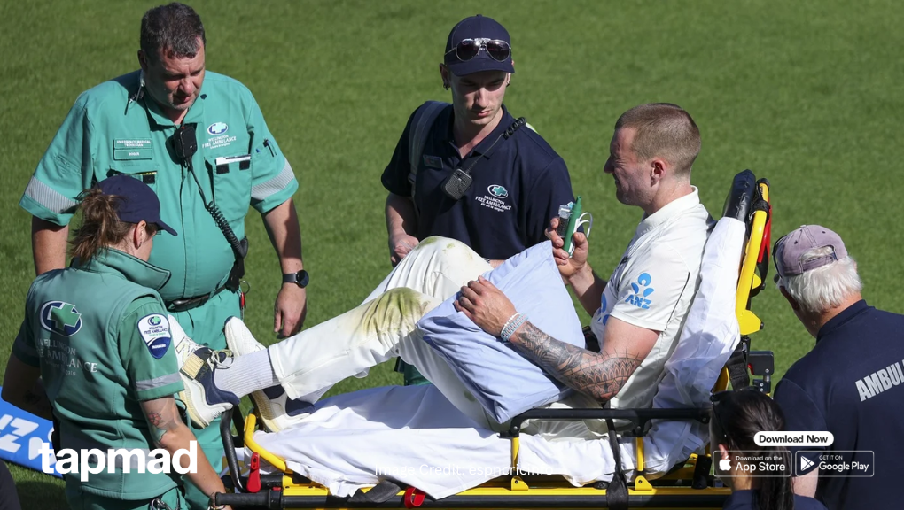 Blair Tickner Stretchered Off After Painful Shoulder Injury in Wellington Test
