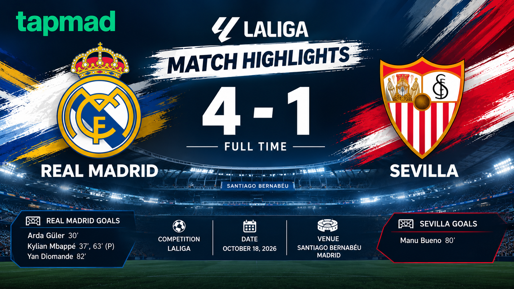 Real Madrid vs Sevilla Highlights and La Liga Standings | tapmad