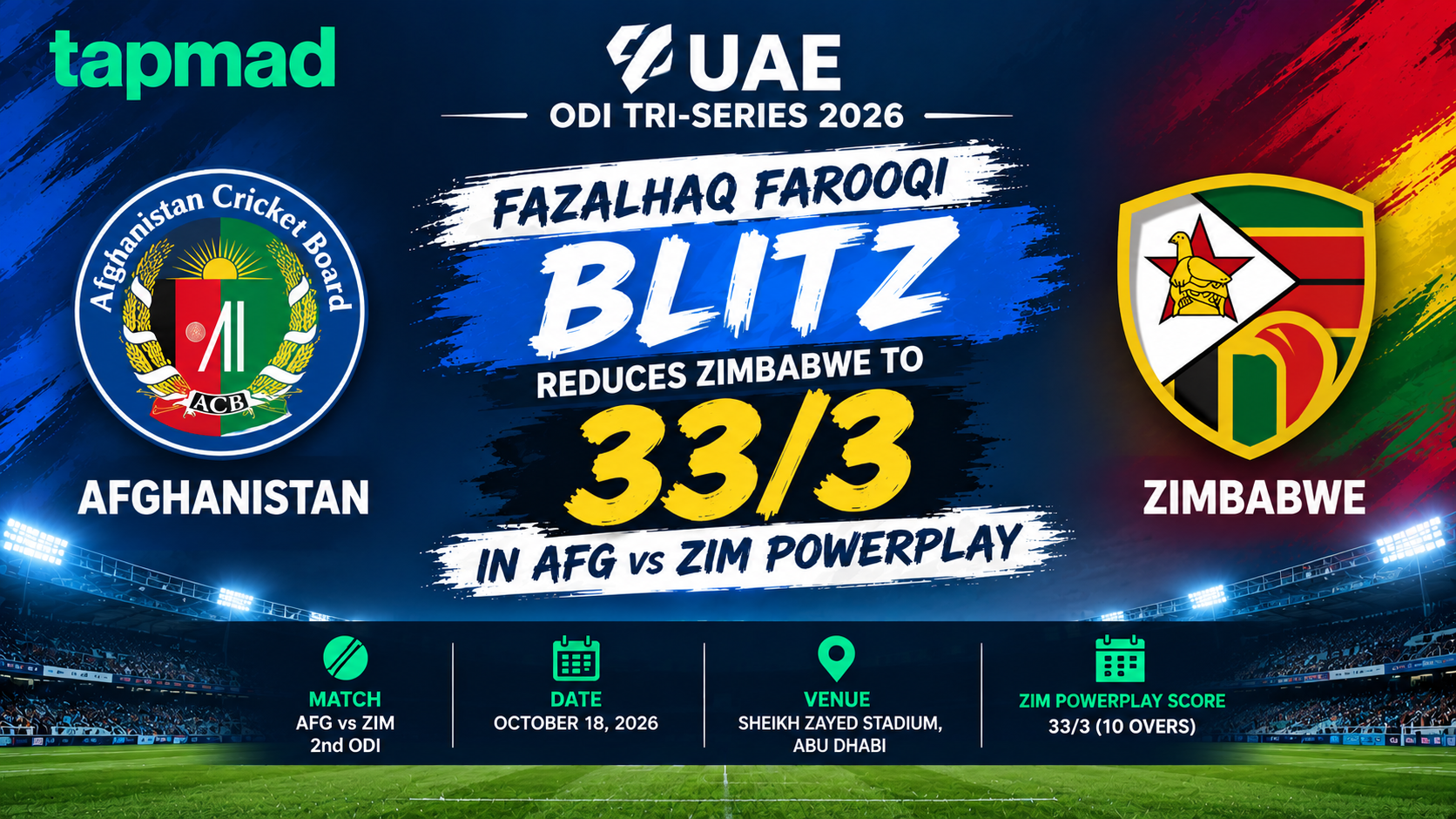 Fazalhaq Farooqi Blitz Reduces Zimbabwe to 33/3 in AFG vs ZIM Powerplay