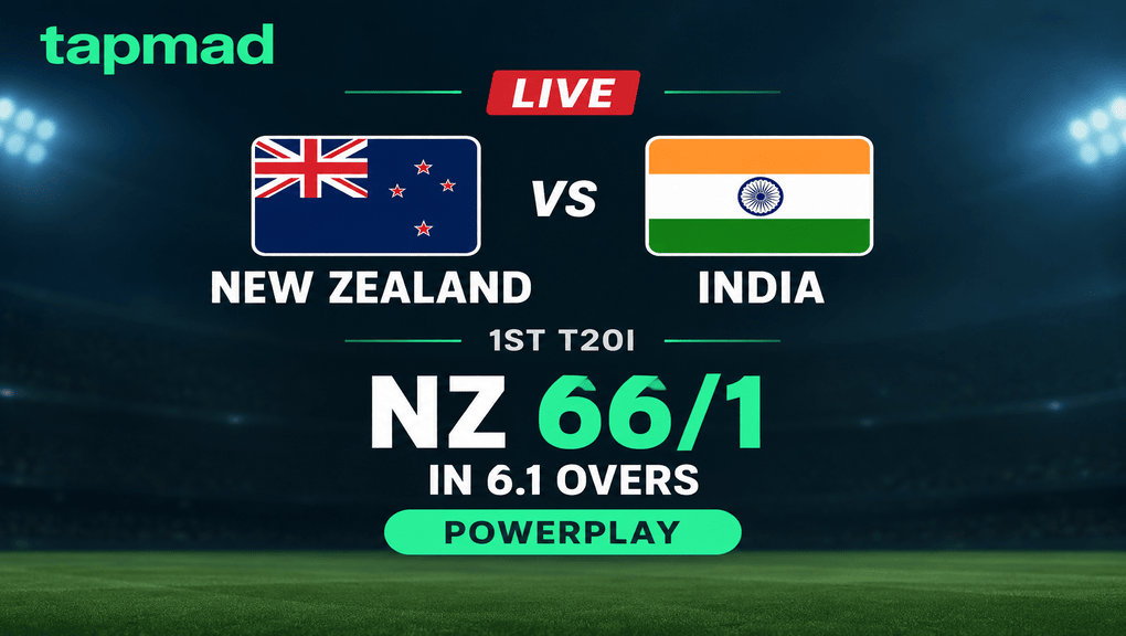 India vs New Zealand 1st T20I Live as NZ Score 66/1 in Powerplay