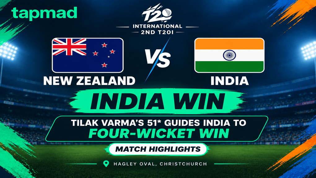 NZ vs IND 2nd T20I Highlights: Tilak Varma Guides India to Four-Wicket Win