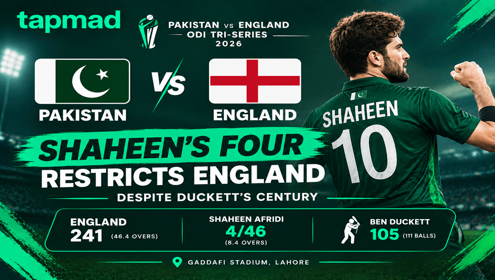 PAK vs ENG ODI Tri-Series: Shaheen's Four Restricts England Despite Duckett’s Century